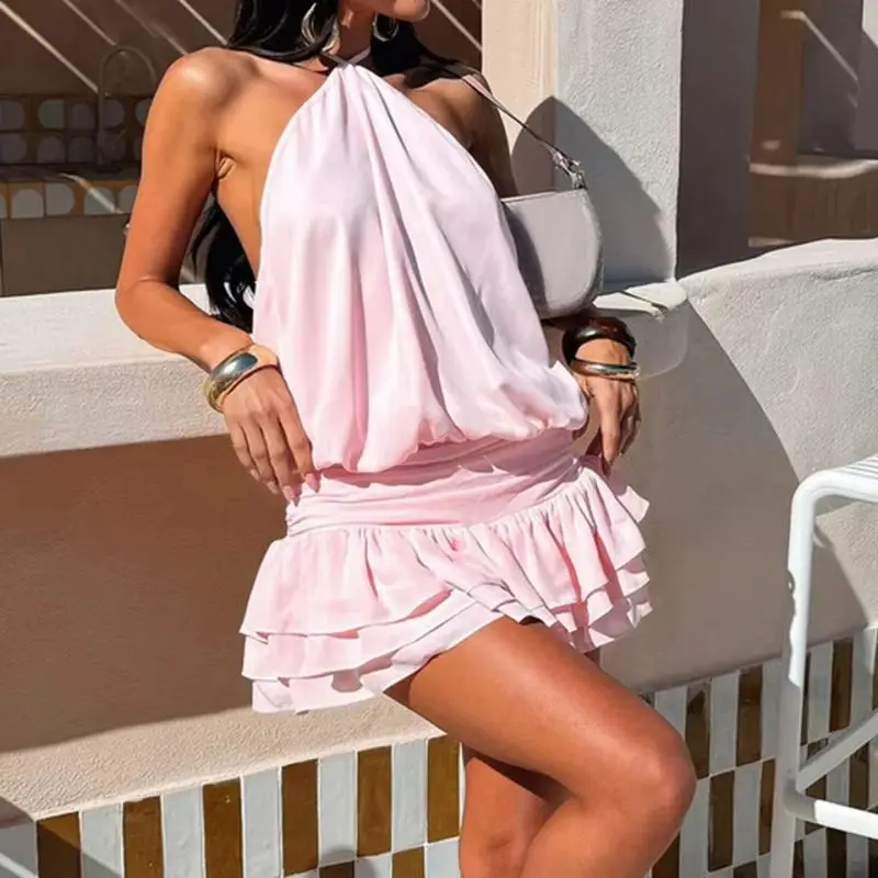 Bandage Solid Elegant Halter B - огляд і ціна Y2K Backless Halter Mini Dress