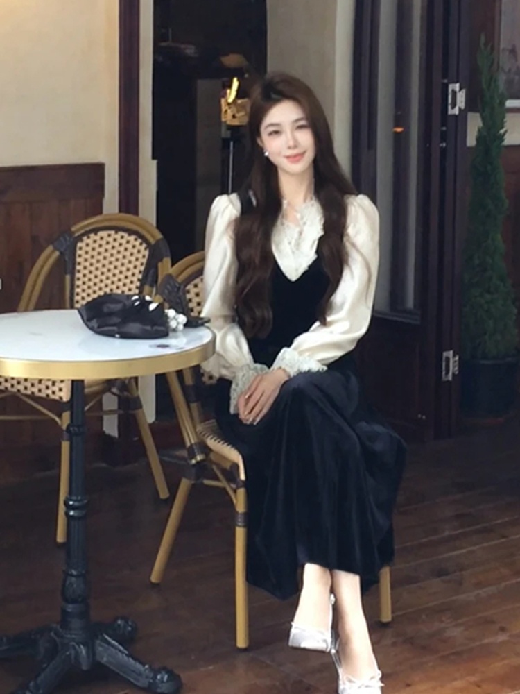 XZY Chic Lace Patchwork Silk S - огляд і ціна Korean Style A Line Shirt Dress