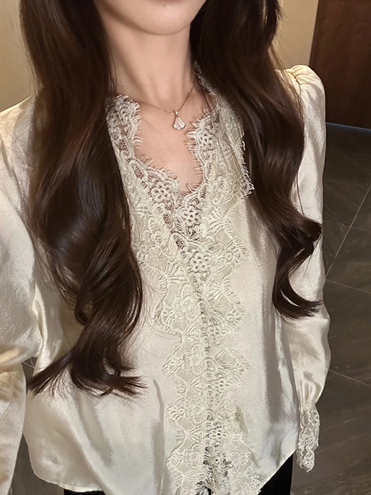 XZY Chic Lace Patchwork Silk S - огляд і ціна Korean Style A Line Shirt Dress