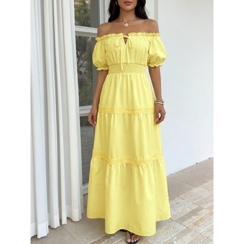Summer Bohemian Women Yellow O - огляд і ціна Off Shoulder Puff Sleeve Sundress
