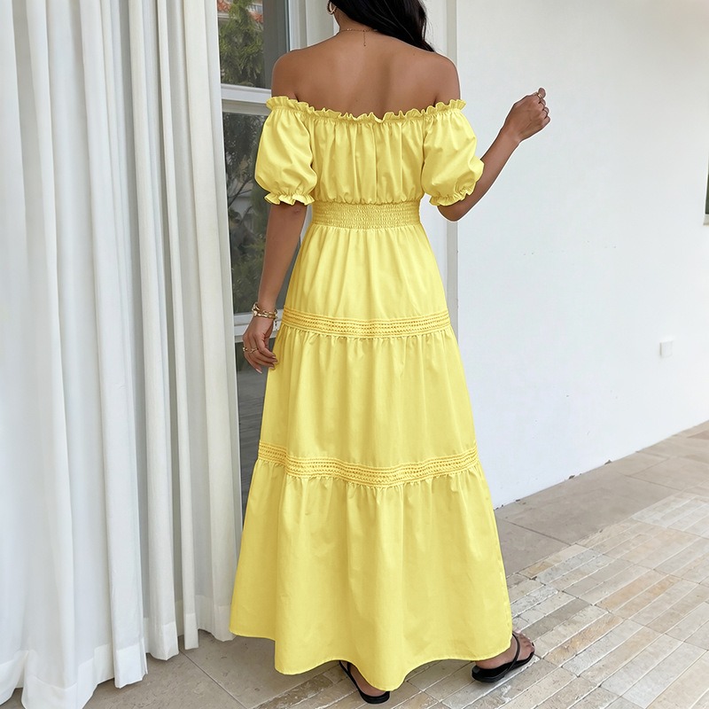Summer Bohemian Women Yellow O - огляд і ціна Off Shoulder Puff Sleeve Sundress