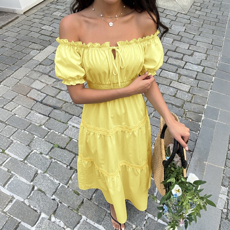 Summer Bohemian Women Yellow O - огляд і ціна Off Shoulder Puff Sleeve Sundress