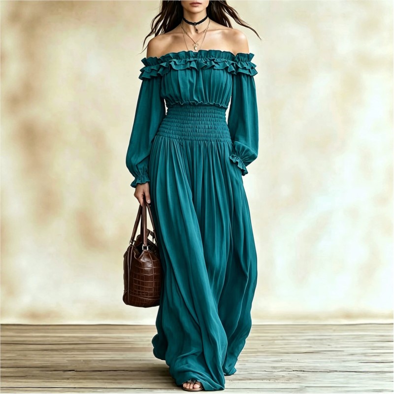 Off Shoulder Fashion Maxi Dres - огляд і ціна Off Shoulder Puff Sleeve Sundress