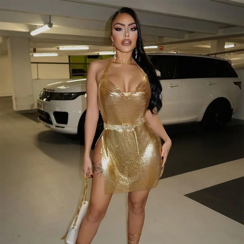 Gilding Mini Club Party Dress  - огляд і ціна Y2K Backless Halter Mini Dress