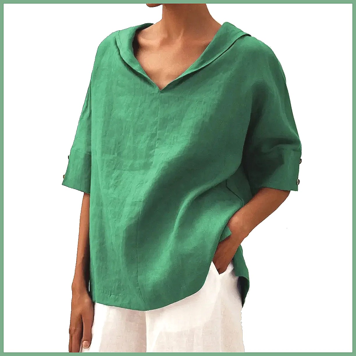 Women's Loose V-Neck Cotton Li - огляд і ціна Blouses