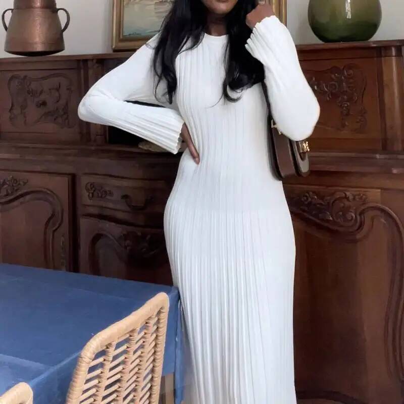 Women Elegant Ribbed Knit Full - огляд і ціна Bodycon Long Sleeve Ribbed Dress