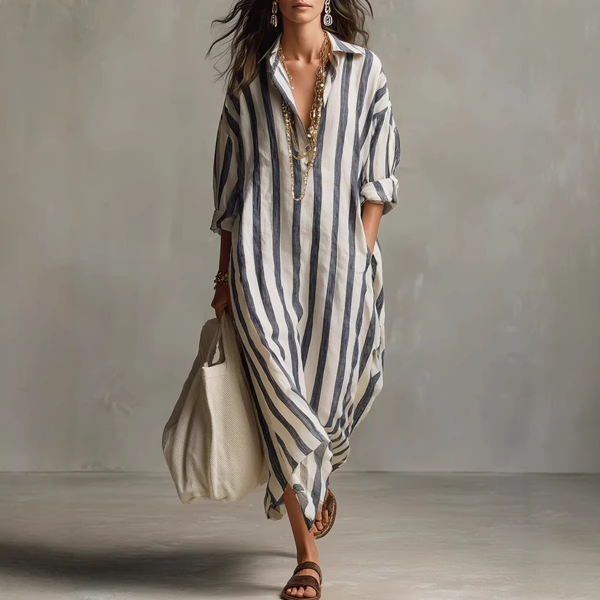 Summer Elegant Turn Down Colla - огляд і ціна Casual Loose Linen Shirt Dress