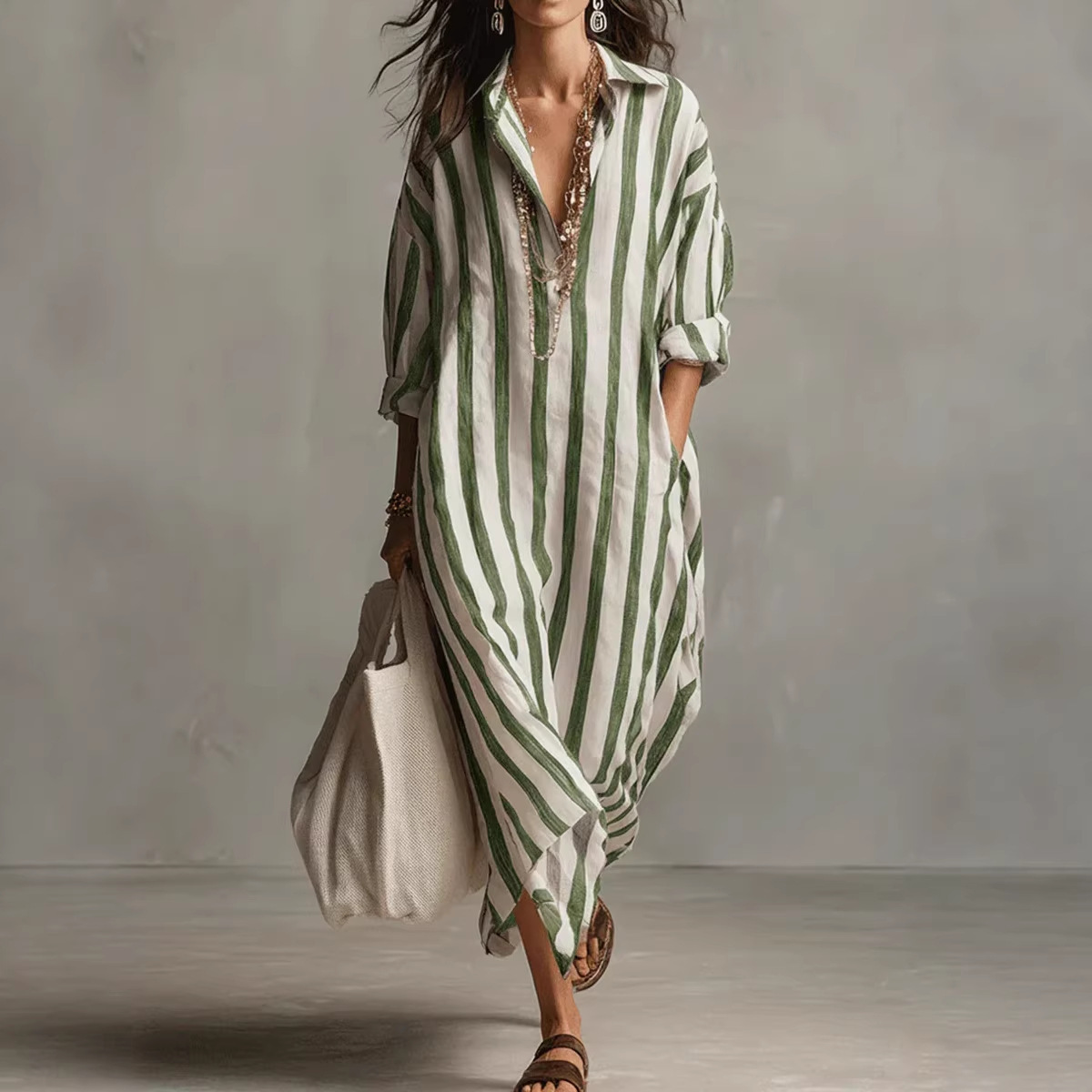 Summer Elegant Turn Down Colla - огляд і ціна Casual Loose Linen Shirt Dress
