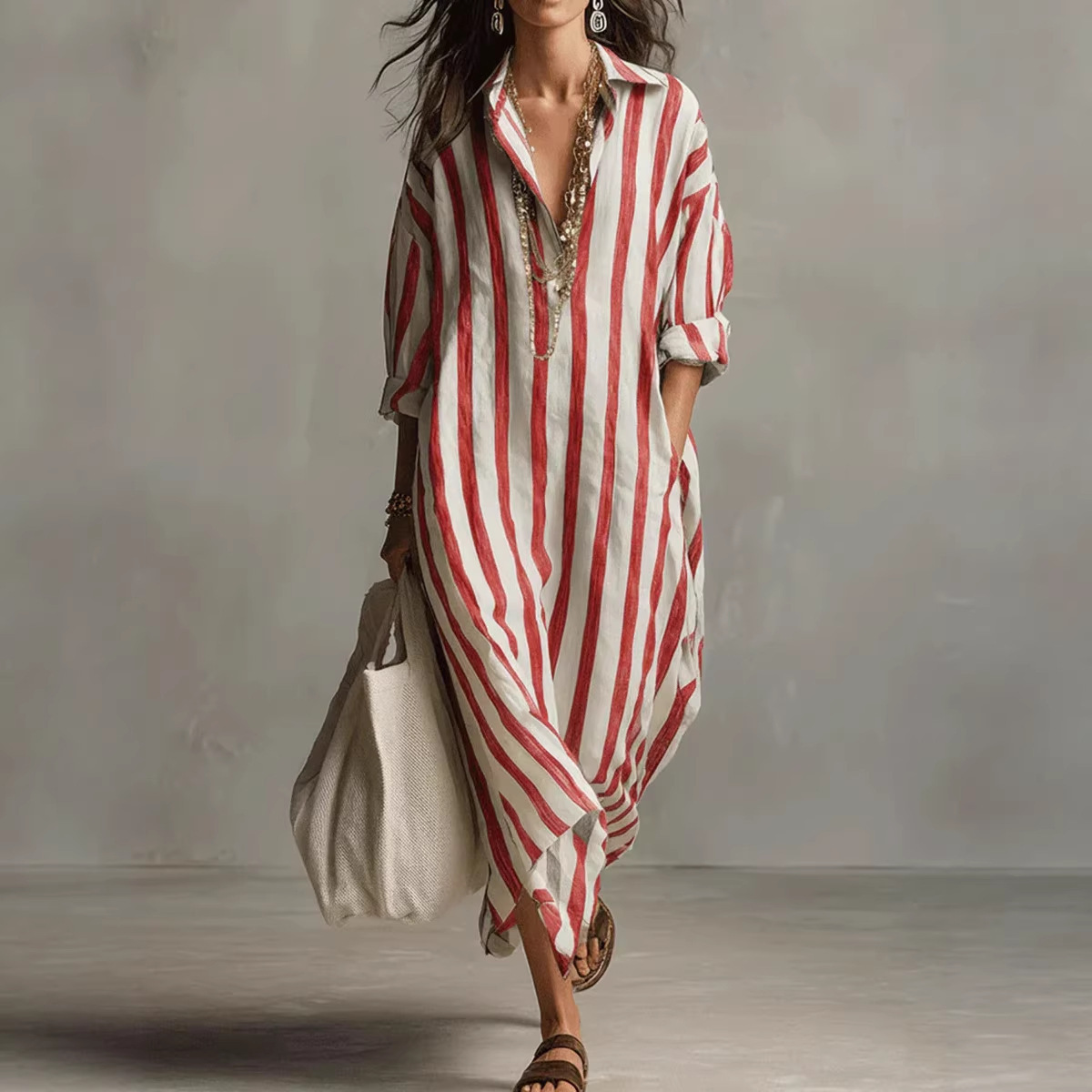 Summer Elegant Turn Down Colla - огляд і ціна Casual Loose Linen Shirt Dress