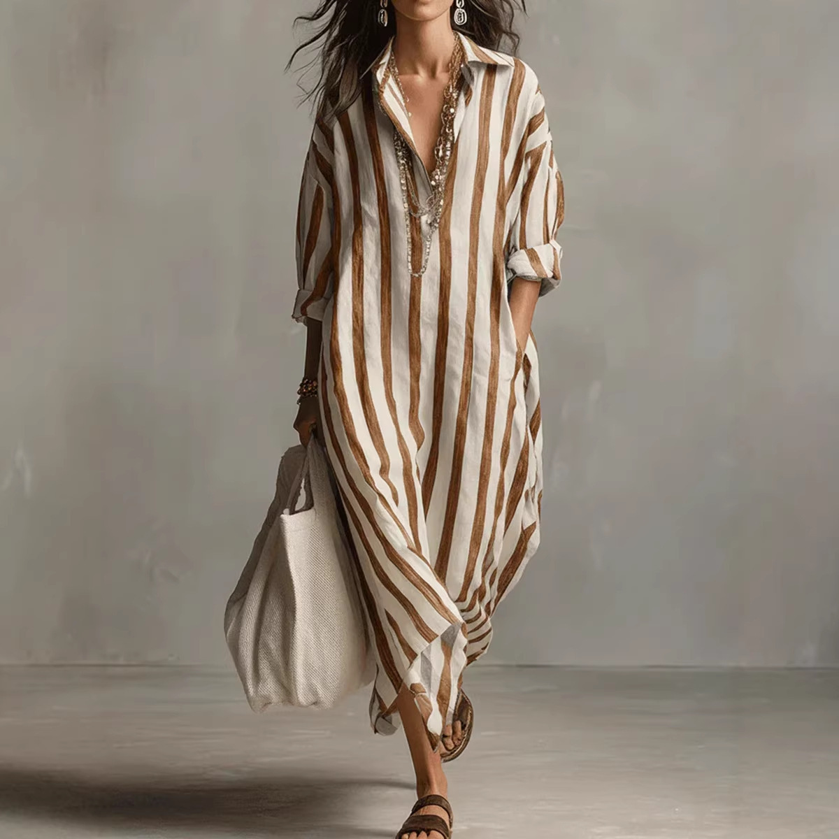 Summer Elegant Turn Down Colla - огляд і ціна Casual Loose Linen Shirt Dress