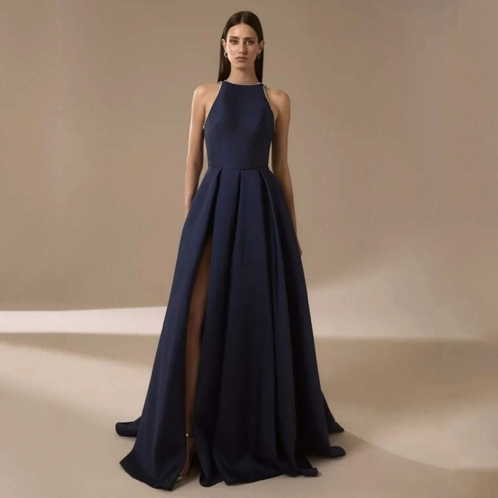 Navy Blue Satin Evening Dresse - огляд і ціна Elegant Satin Evening Gown Split