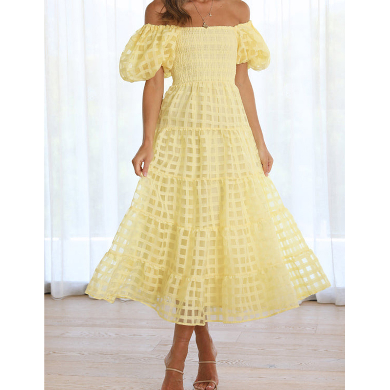 Elegant Off Shoulder Women's S - огляд і ціна Off Shoulder Puff Sleeve Sundress