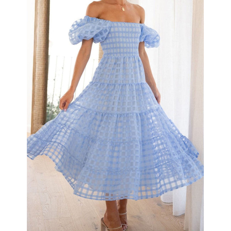 Elegant Off Shoulder Women's S - огляд і ціна Off Shoulder Puff Sleeve Sundress