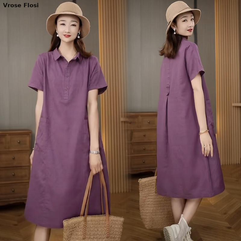 Dress Women's Summer 2024 New  - огляд і ціна Casual Loose Linen Shirt Dress