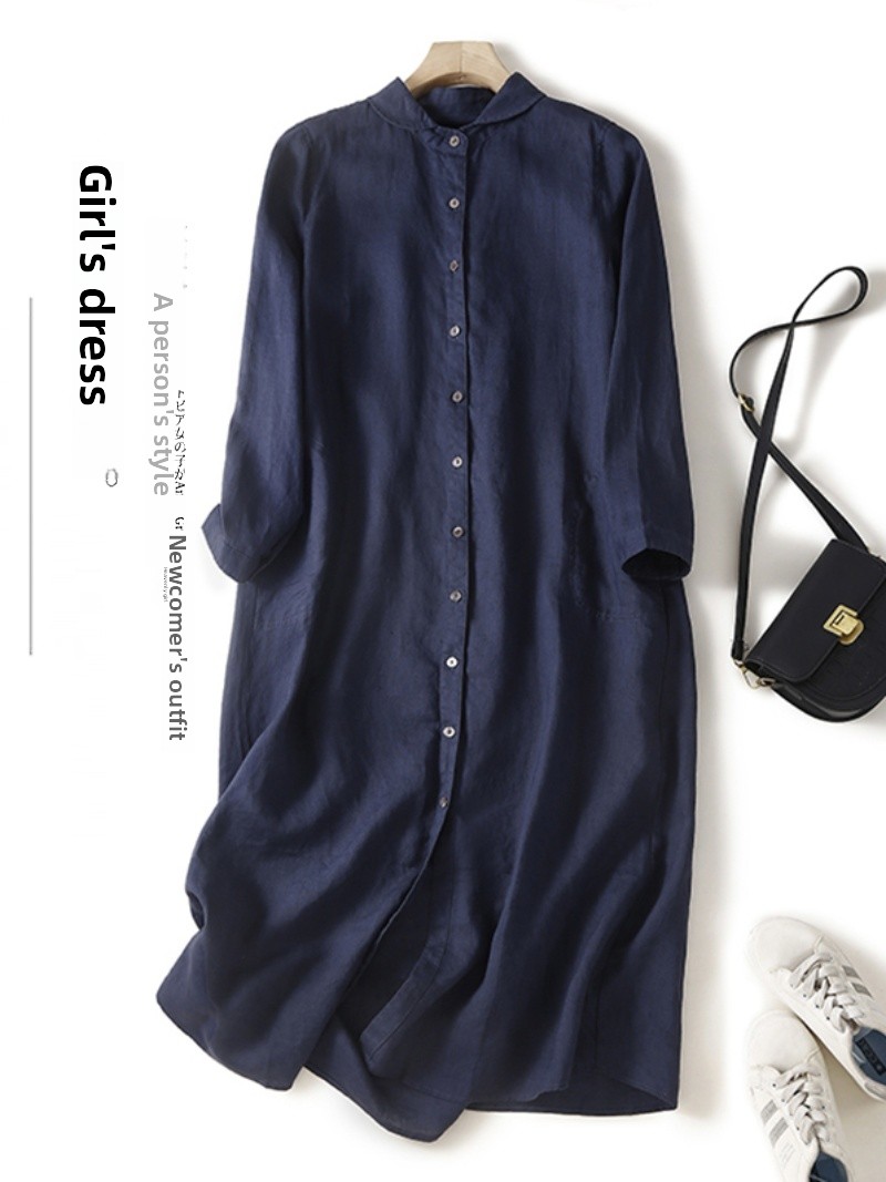 Linen Cotton Blend Long Sleeve - огляд і ціна Casual Loose Linen Shirt Dress