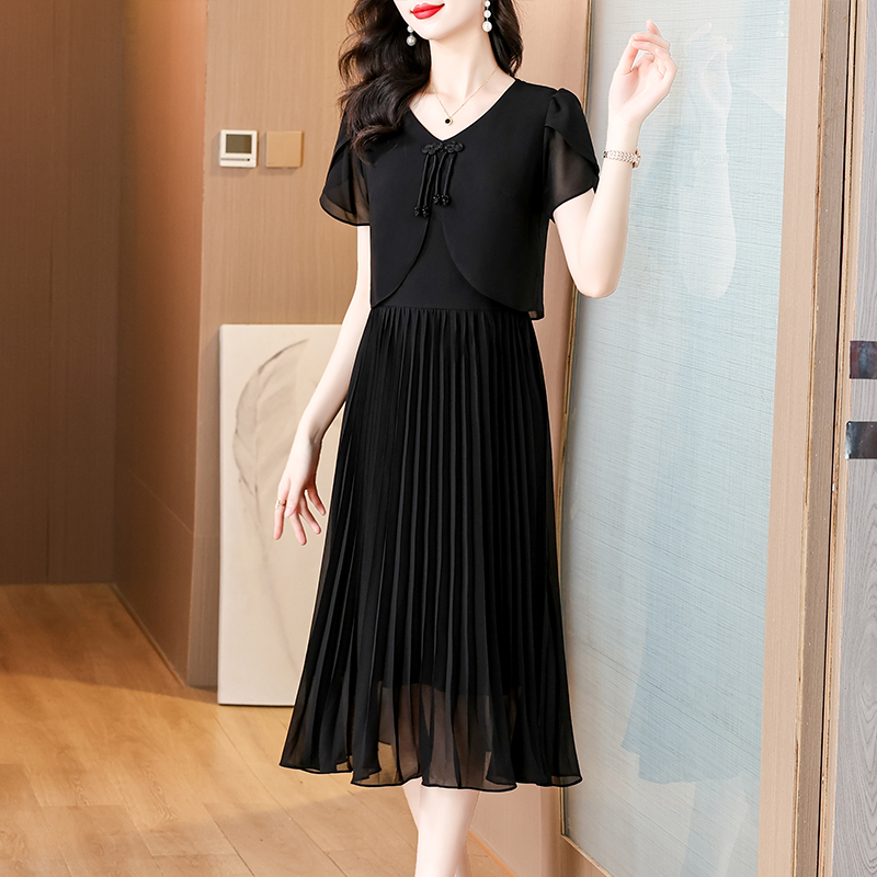 2025 Summer Solid Chiffon Casu - огляд і ціна French Vintage Floral Midi Dress