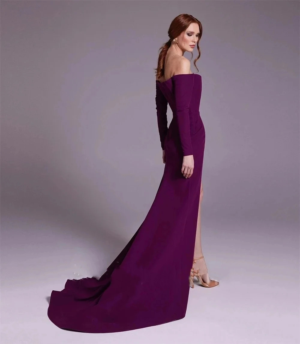 Elegant Purple Satin Off-the-s - огляд і ціна Elegant Satin Evening Gown Split